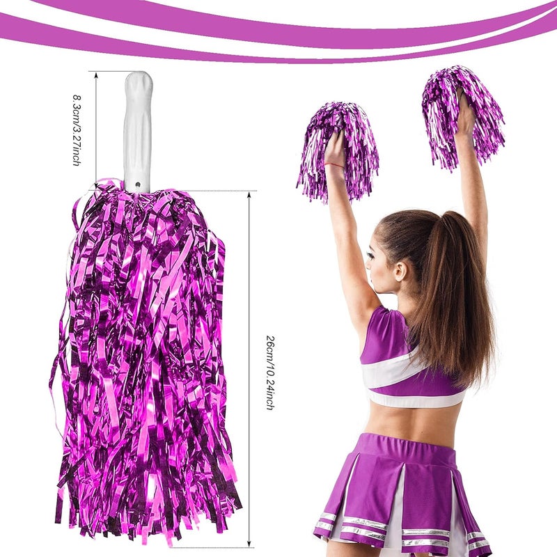 DILIBRA 24 Pcs Metallic Cheerleading Pom Poms for Kids, Cheerleaders Cheer Pom Poms with Baton Handle, Cheering Squad Hand Flower for Adults Team Spirit Sports Game Dancing Party - Image 3